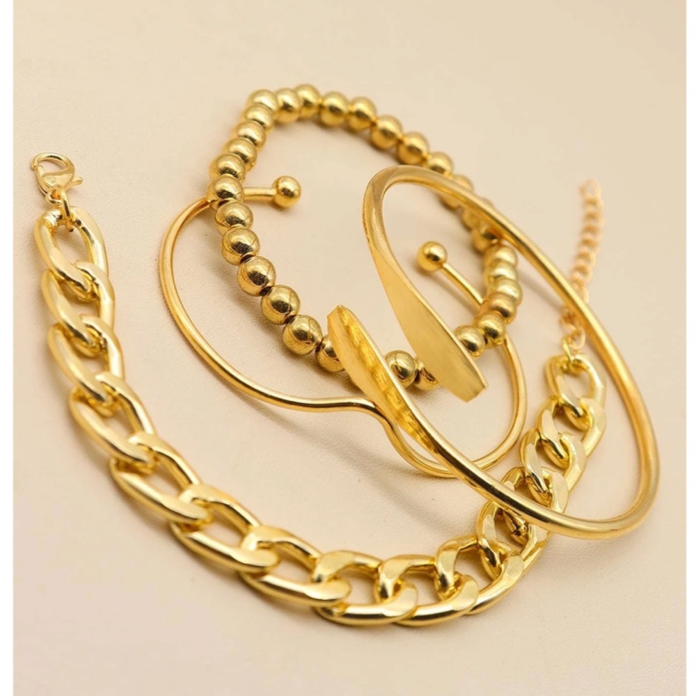 Set of 4 Fashion Bracelets Link Chain Cuff Design Yellow Gold tone - Picture 3 of 5